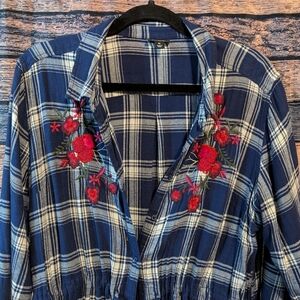 a.n.a Plaid Fitted Beaded Tunic